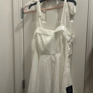 Forever Darling White Gingham Burnout Tie-Strap Mini Dress